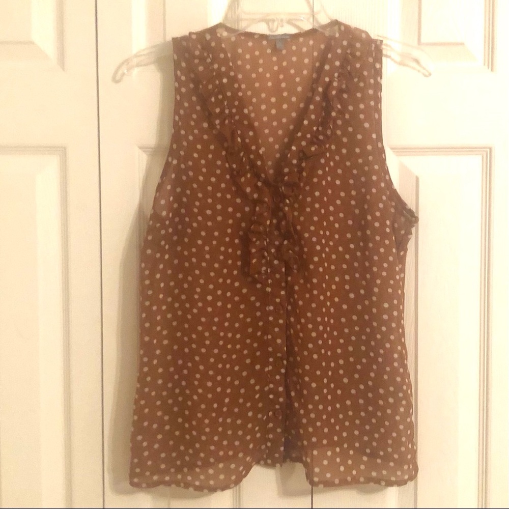 Charlotte Russe Sheer Tan Button Up Ruffled Shirt